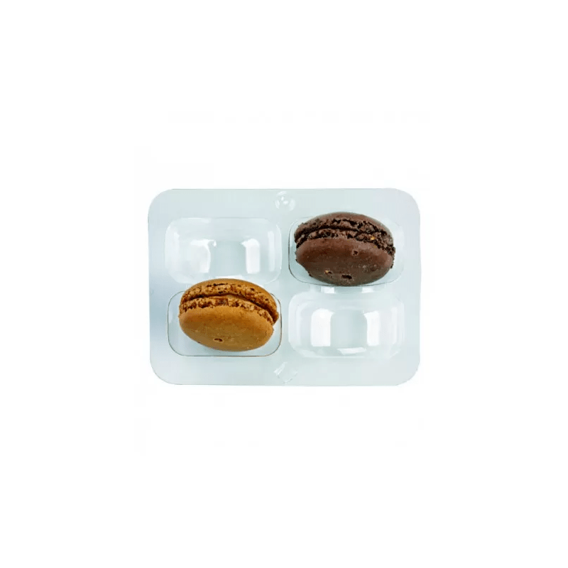 Insert plastique PET transparent 4 macarons avec fermeture clipsable