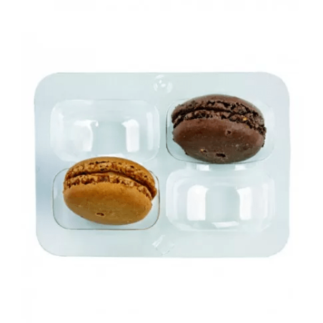 Insert plastique PET transparent 4 macarons avec fermeture clipsable