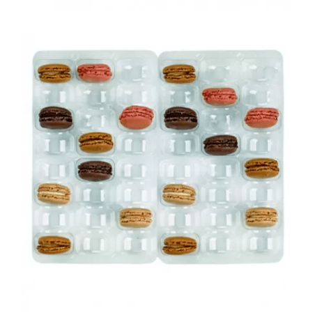 Insert plastique PET transparent 48 macarons avec fermeture clipsable